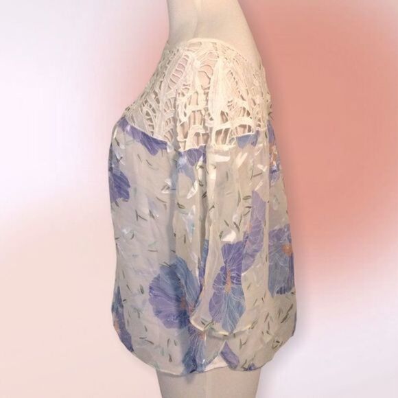 ANTHROPOLOGIE Vanessa Virginia Silk Blend Floral Peasant Blouse Size 2 - Picture 8 of 13
